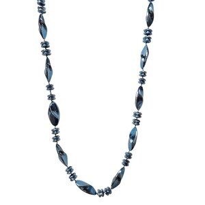 Y2K Metallic Blue Necklace Chunky Oval Beads Ribbed Spacer Chrome Retro Glam
